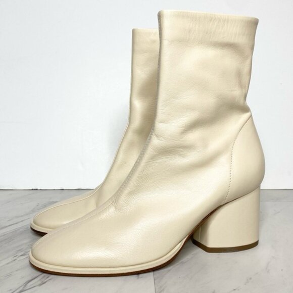 Aeyde Creamy Leather Heeled Bootie 37 / 7 - Picture 1 of 14